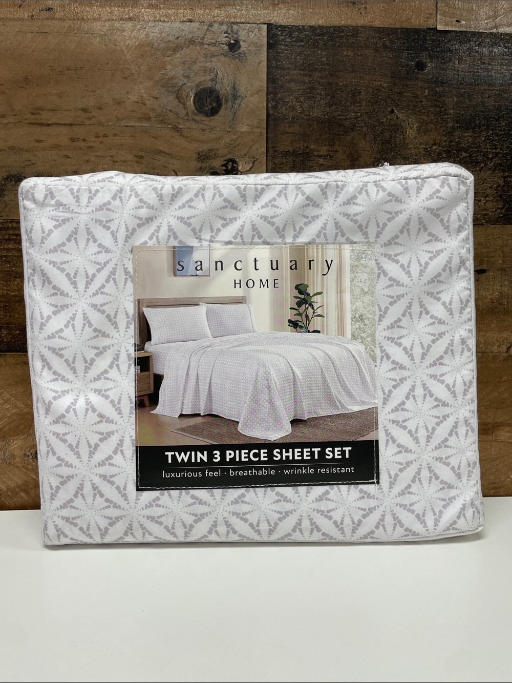 Sanctuary Home Twin 3-Piece Sheet Set - White with Subtle Gray Pattern